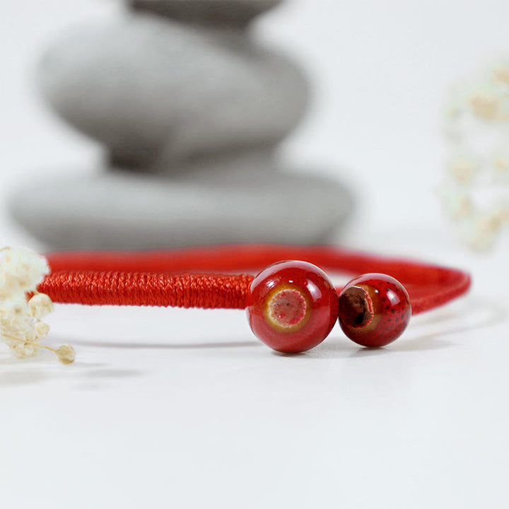 Buddha Stones風水ラッキーレッドストリングセラミックブレスレット