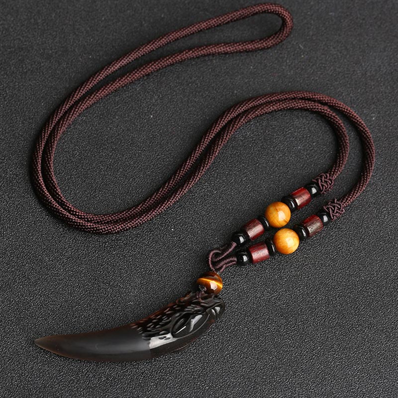 Buddha Stones天然氷黒曜石狼歯模様勇気ネックレスペンダント