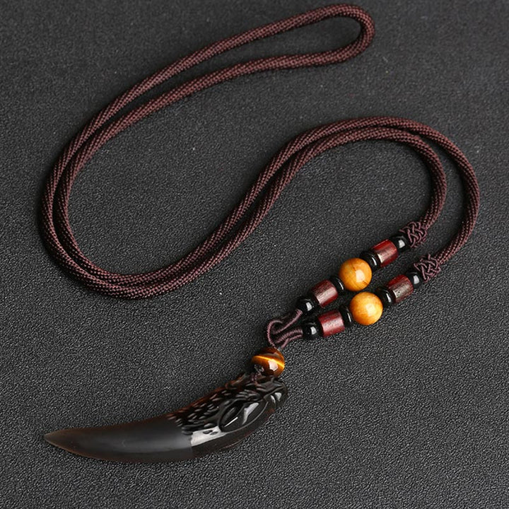Buddha Stones天然氷黒曜石狼歯模様勇気ネックレスペンダント