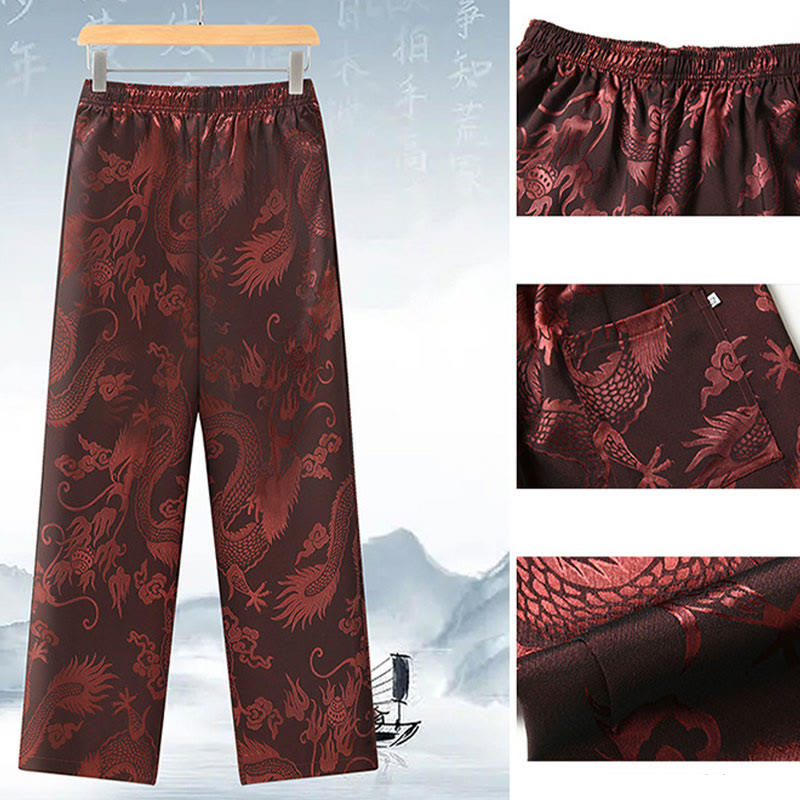 Buddha Stones唐装男性漢服中国龍伝統衣装カンフーシャツ制服長袖コートトップスとパンツ衣類メンズセット - image 12