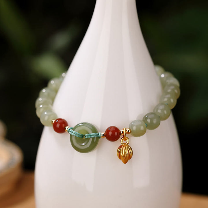 Buddha Stones 925スターリングシルバー 天然和田翡翠 平和バックル 赤瑪瑙 幸運ブレスレット