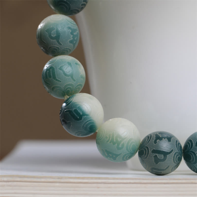 Buddha Stonesの実オーム・マニ・パドメ・フム彫刻 悪霊除け ブレスレット