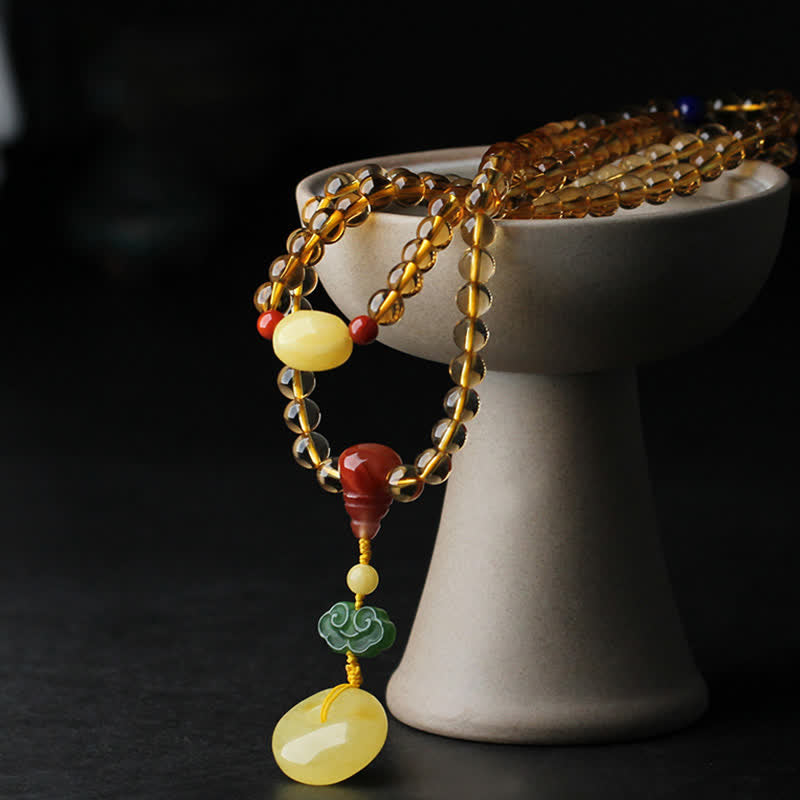 108個のマーラー数珠ビーズ、天然シトリン、アンバー、平和のお守りチャーム、レッドアゲート、貔貅（ピクシウ）保護チャームブレスレット - image 12