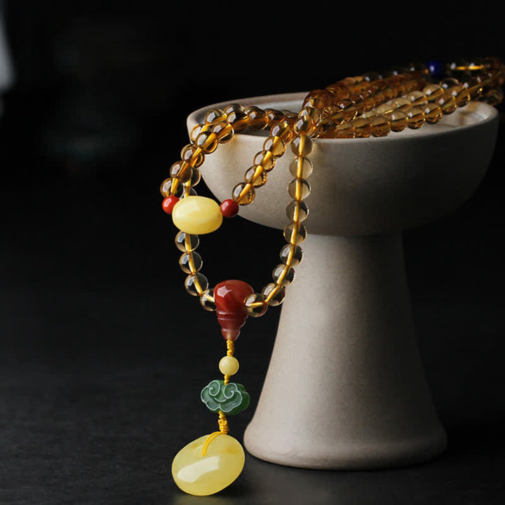 108個のマーラー数珠ビーズ、天然シトリン、アンバー、平和のお守りチャーム、レッドアゲート、貔貅（ピクシウ）保護チャームブレスレット - image 12