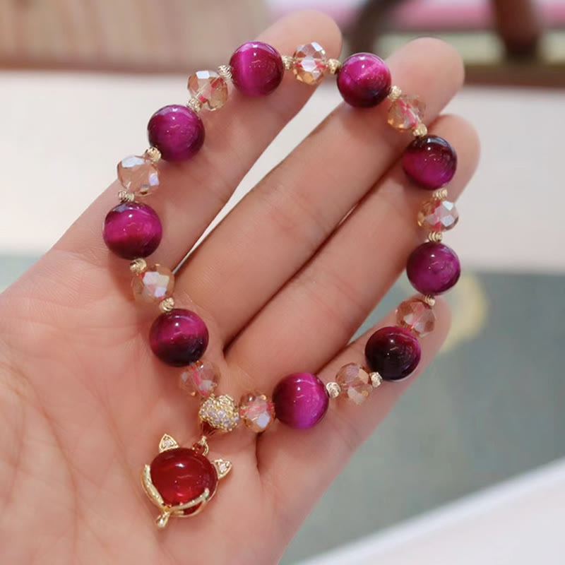 Buddha Stonesレッドタイガーアイ 貔貅 狐 守護 自信 ブレスレット