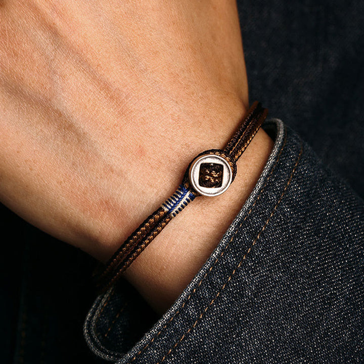 Buddha Stones 925スターリングシルバー 守護 編み込みロープブレスレット（ボタン留め） ハンドメイド