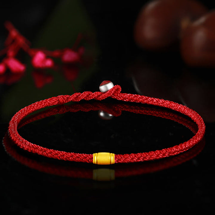 Buddha Stones999ゴールド ラッキービーズ 8スレッド ピースノット レッドロープブレスレット