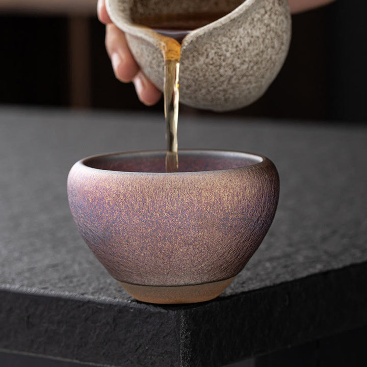 Buddha Stonesヴィンテージ 紫 レインボー 中国 Jianzhan 窯 磁器 ティーカップ カンフー ティーカップ