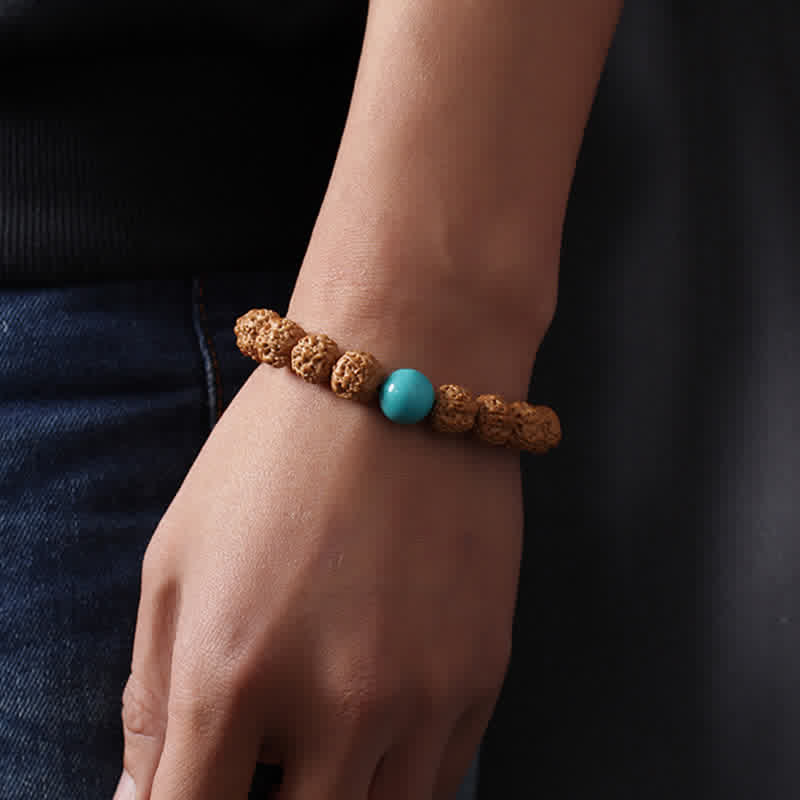 Buddha Stonesチベット ルドラークシャ 菩提樹 シード ビーズ アンバー ターコイズ 富のブレスレット