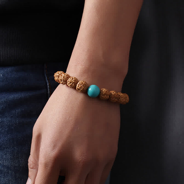 Buddha Stonesチベット ルドラークシャ 菩提樹 シード ビーズ アンバー ターコイズ 富のブレスレット