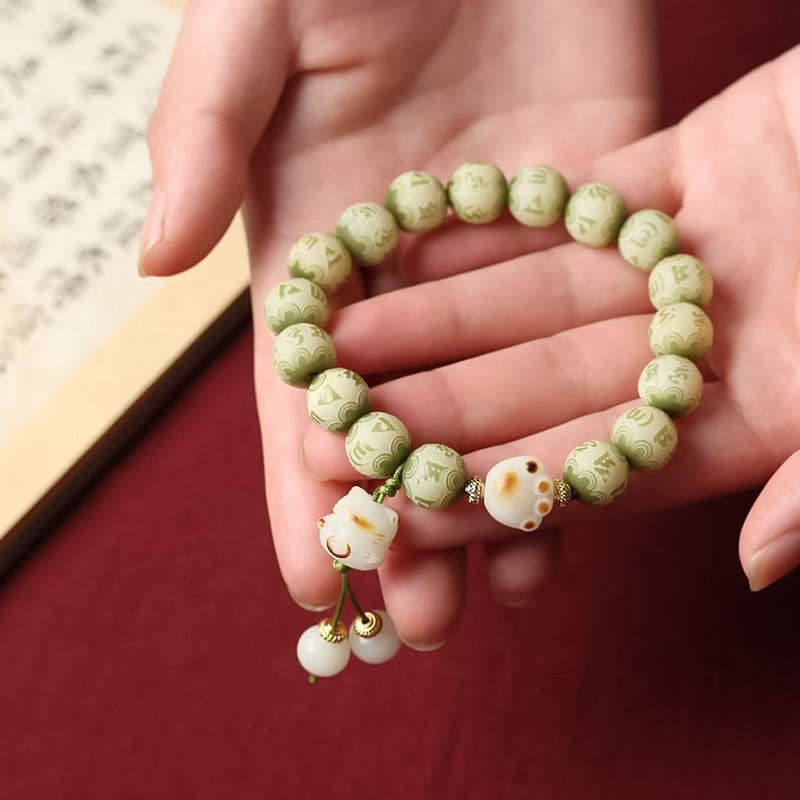 Buddha Stonesグリーン菩提樹の種 猫の足跡 オム・オーム・マニ・パドメ・フム刻印入り 知恵のブレスレット - image 8