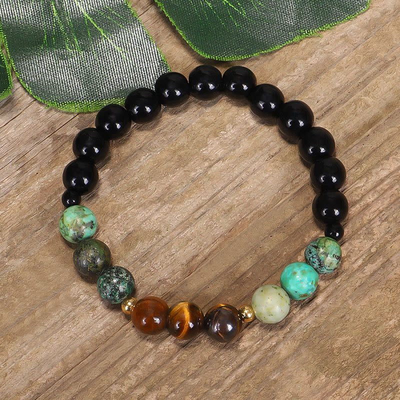 Buddha Stones 108Malaビーズ 天然石 タイガーアイ ターコイズ 保護 強さ ブレスレット ネックレス