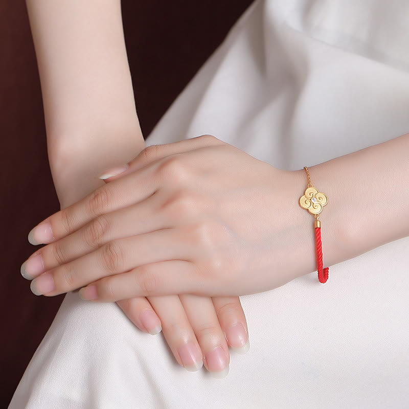 Buddha Stones925スターリングシルバー ゴールドメッキ 四つ葉のクローバー ジルコン 幸運のブレスレット