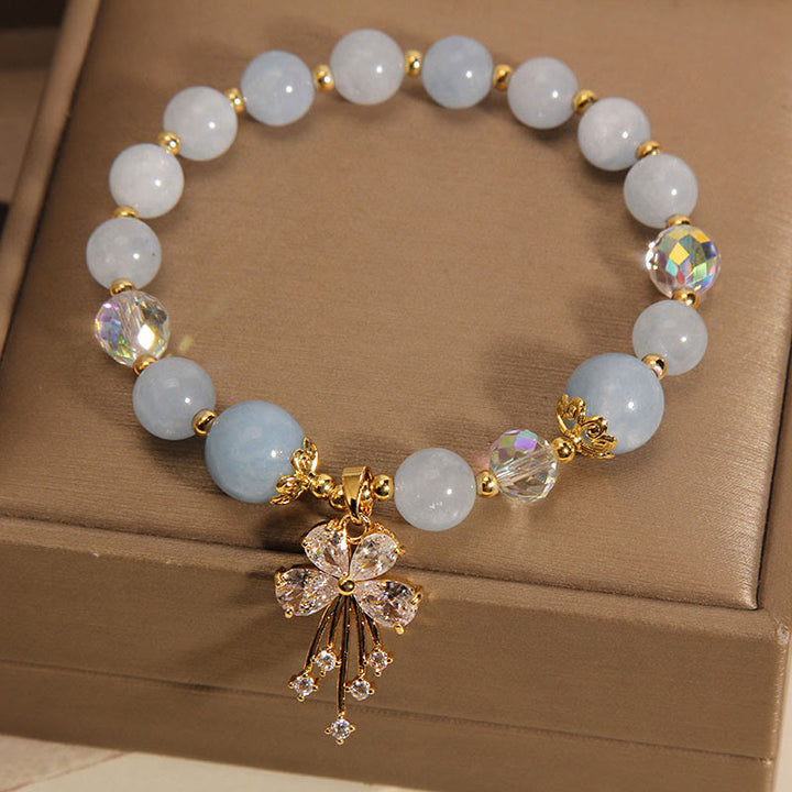 Buddha Stonesアクアマリン ピンククリスタル ヒーリングジルコン バタフライチャームブレスレット