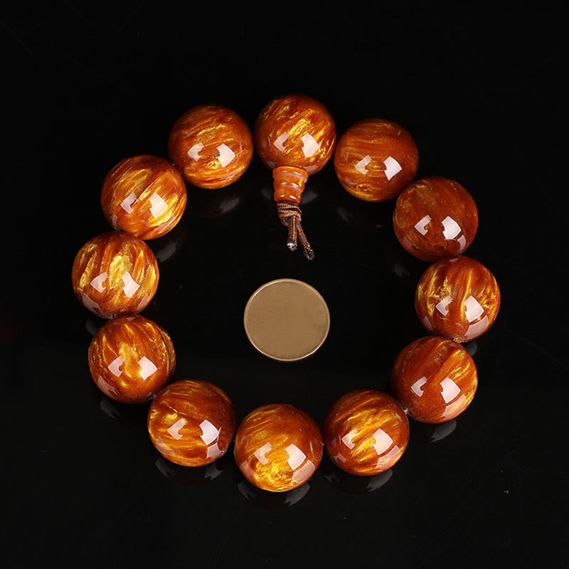 Buddha Stones黄金の海柳 成功のポジティブなブレスレットMala