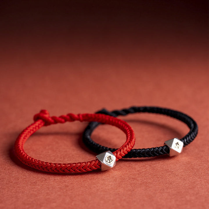 Buddha Stones925 スターリングシルバー ハンドメイド十二支誕生仏幸運の守護 編み込み紐ブレスレット