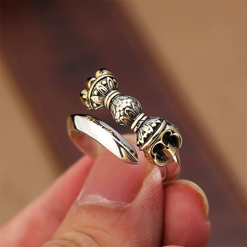 Buddha Stonesチベットドルジェ ヴァジュラ 彫刻デザイン 銅製 幸運 富 調節可能リング