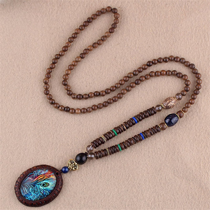Buddha Stonesチベット ウェンジウッド 菩提樹 シードアゲート 象の守護ネックレス ペンダント