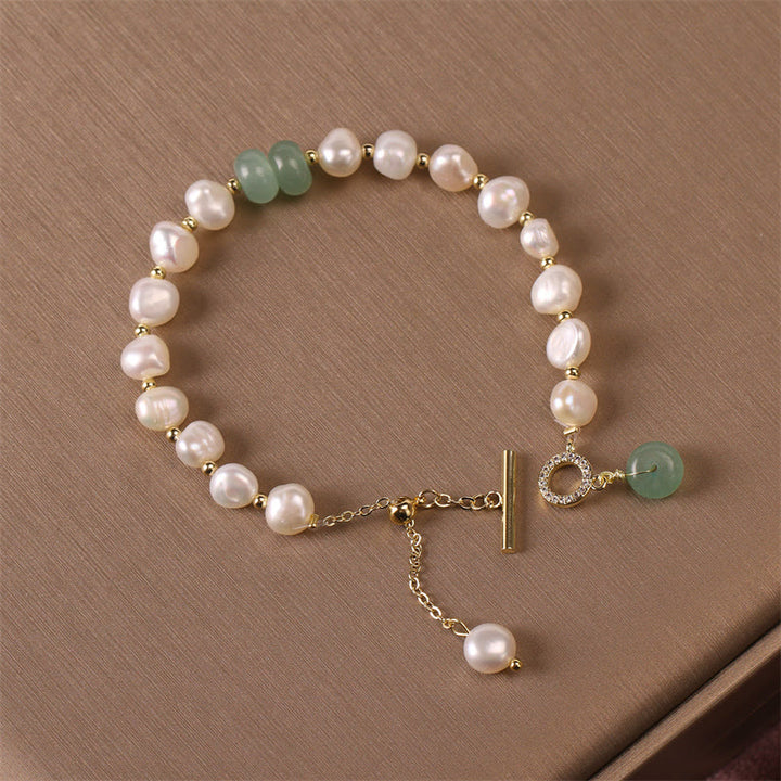 Buddha Stonesパールグリーン ストロベリークォーツ ビーズ ヒーリングチェーンブレスレット