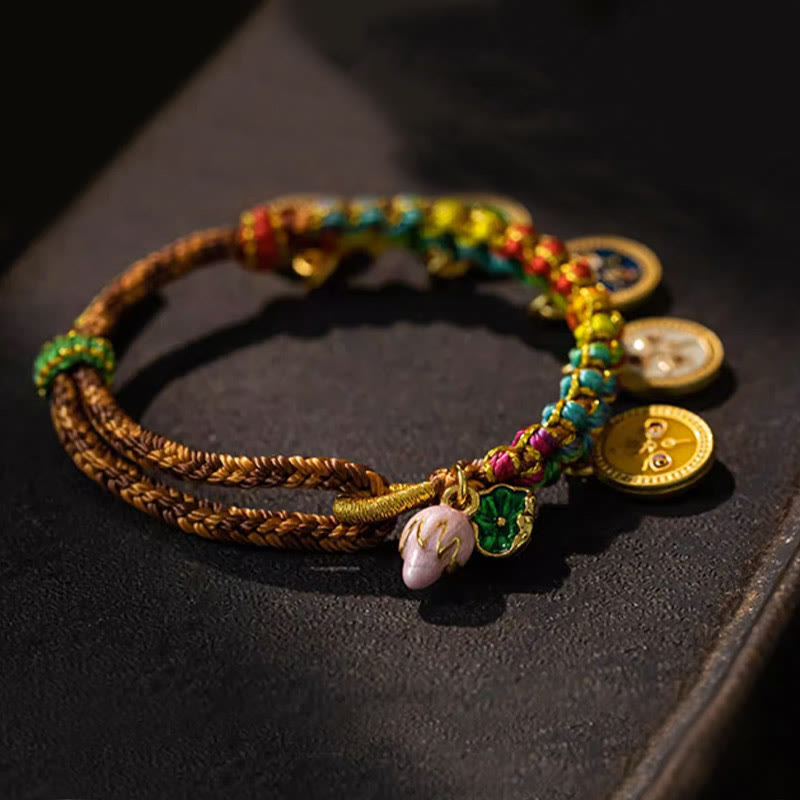 Buddha Stones チベットのカラフルな編み込みロープ 五大富豪の幸運の神ブレスレット