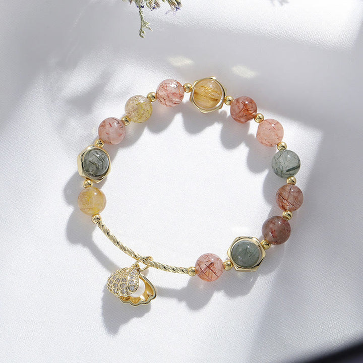 Buddha Stones天然 カラフル ルチルクォーツ シェル 保護 ビーズ ブレスレット