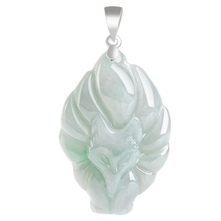 Buddha Stones 925スターリングシルバー 天然翡翠 九尾狐 繁栄のネックレスペンダント