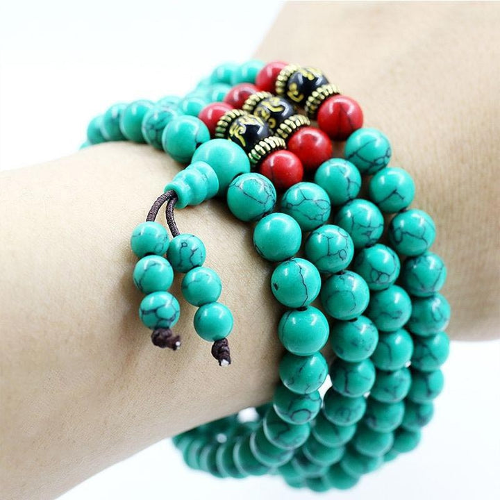 Buddha Stonesチベットターコイズ浄化ネックレスMala