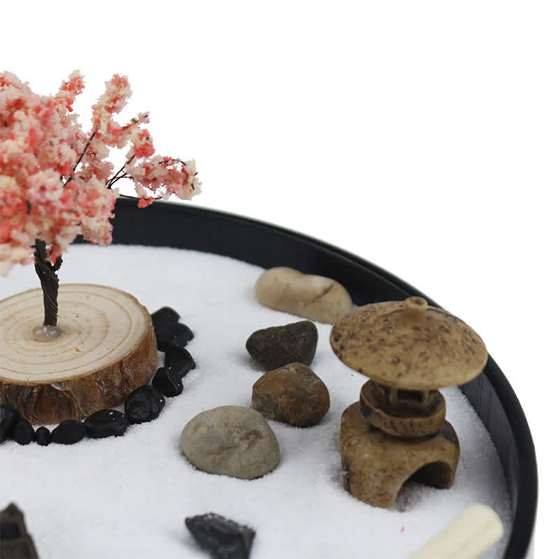 Buddha Stonesの木と小さな橋の風景、瞑想、穏やかな禅の庭の装飾