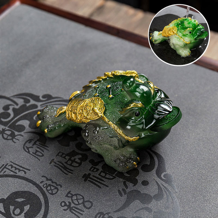 Buddha Stones色が変わる風水 富と幸運のカエル 銅貨 ティーペット 樹脂製置物 装飾 - 緑 - 15.5×7.5cm - image 10