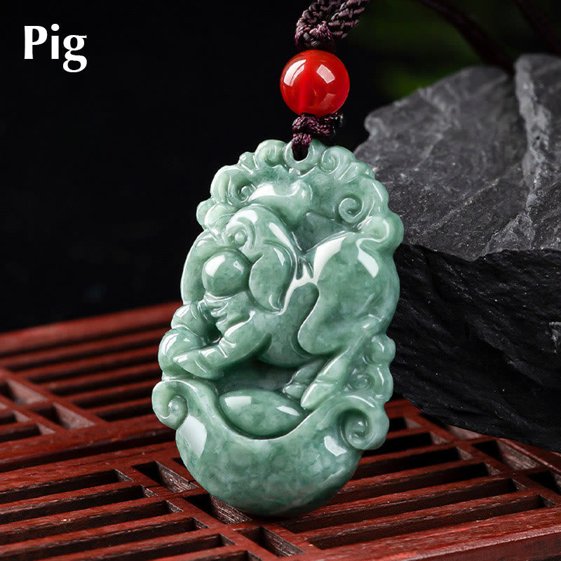 Buddha Stones天然翡翠12星座繁栄ネックレスペンダント - 豚 - image 25
