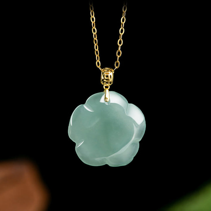 Buddha Stones18Kゴールド 925スターリングシルバー 天然翡翠 ローズ 幸運のネックレスペンダント