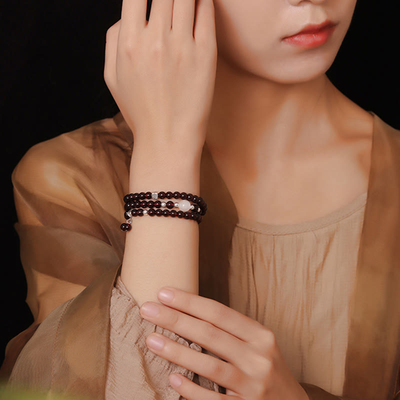 Buddha Stones 925スターリングシルバー 天然ガーネット キャットアイプロテクション トリプルラップブレスレット - image 9