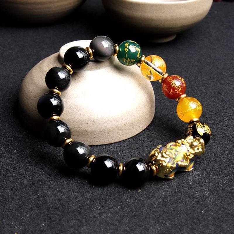 Buddha Stonesの色が変わるPiXiu黒曜石の開運財運ブレスレット - image 3
