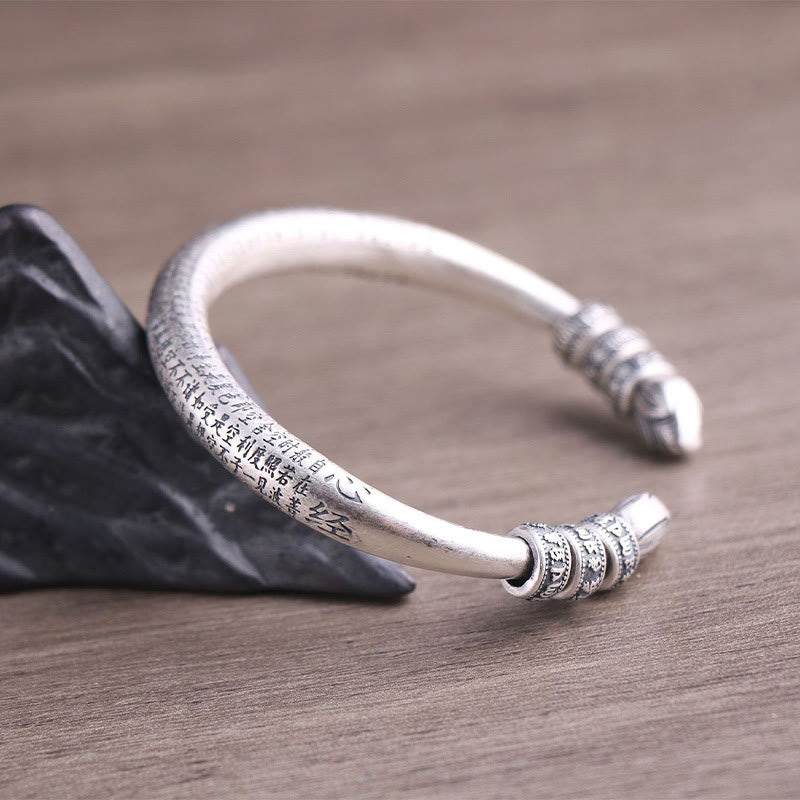 Buddha Stones999スターリングシルバー 般若心経オーム・マニ・パドメ・フム刻印入り 平和 純潔 ブレスレット バングル