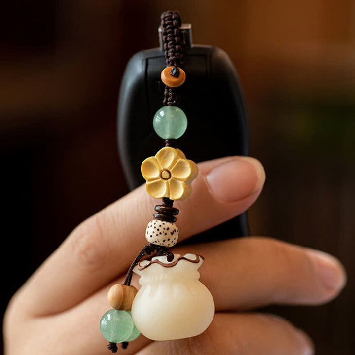 Buddha Stones天然菩提樹の種子 マネーバッグ 花の祝福 繁栄のキーホルダー