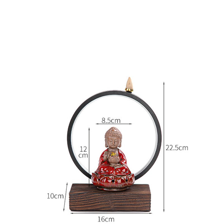 Buddha Stones仏陀 蓮 逆流 煙噴水 陶器 祝福 香炉 ライト装飾付き