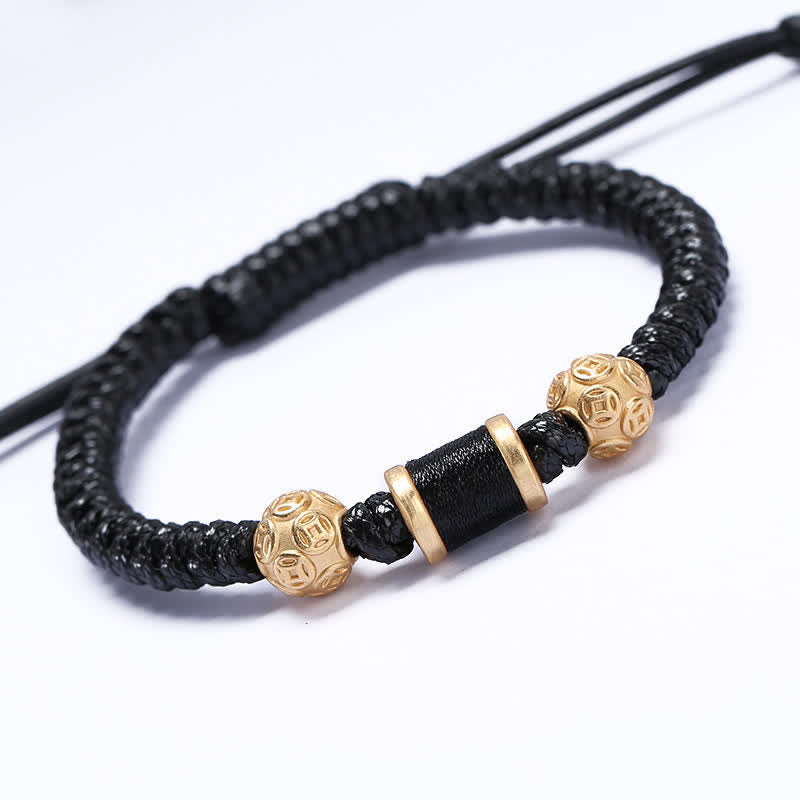 Buddha Stones999 スターリングシルバー 銅コインビーズ 銅バランス編み紐ブレスレット