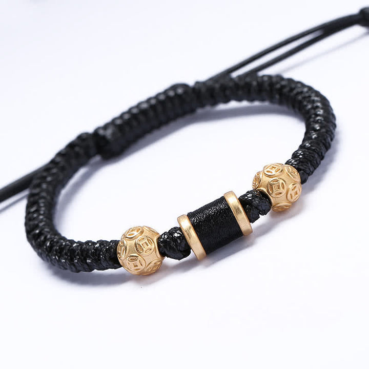 Buddha Stones999 スターリングシルバー 銅コインビーズ 銅バランス編み紐ブレスレット