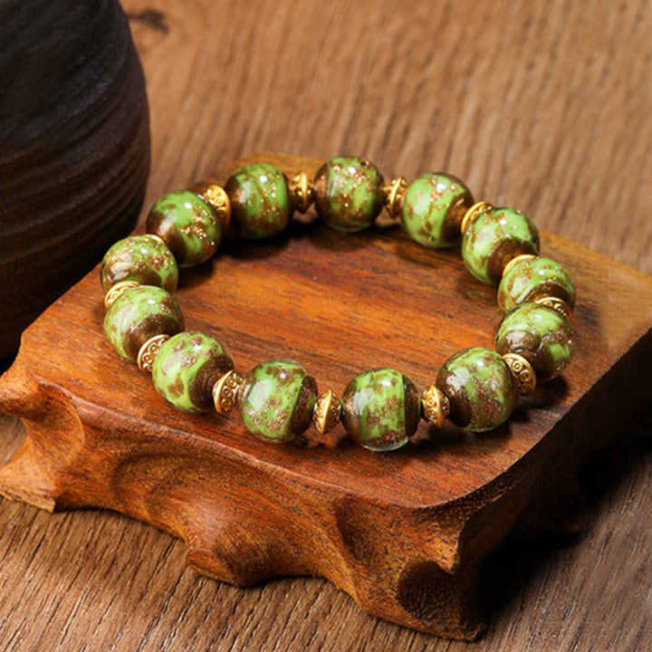 Buddha Stones金呑み獣ファミリーチャーム 琉璃ガラスビーズ 幸運ブレスレット