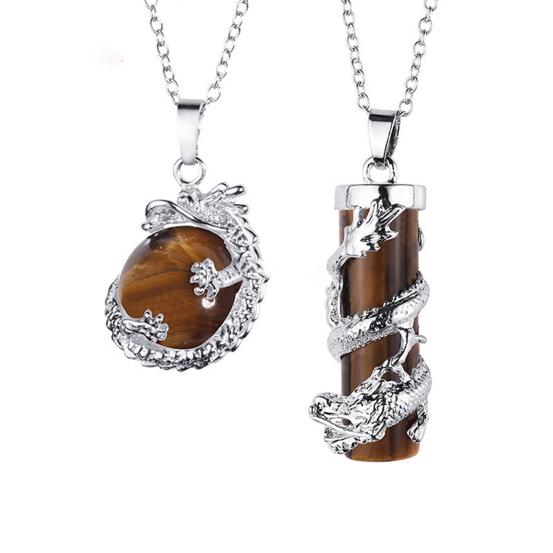 Buddha Stones2ピース ドラゴンラップ ラウンドボール ジェムストーン カップルネックレス ペンダント