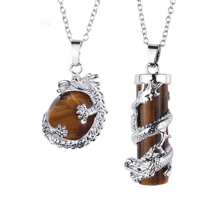 Buddha Stones2ピース ドラゴンラップ ラウンドボール ジェムストーン カップルネックレス ペンダント