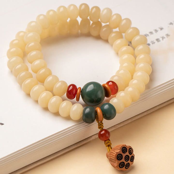 Buddha Stonesの実 蓮の鞘 チャーム 平和 ダブルラップブレスレット