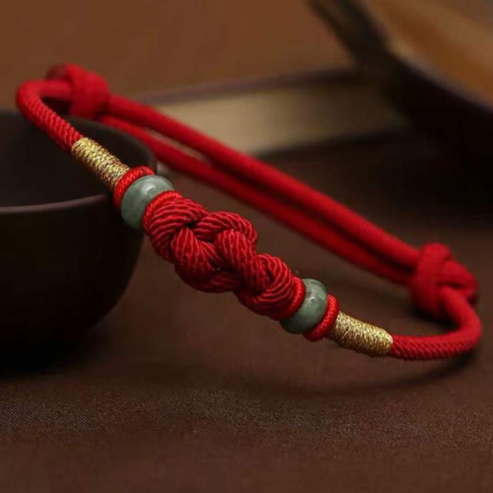 Buddha Stones 赤い糸 カップルブレスレット 翡翠入り 開運 編み紐 ペアアクセサリー