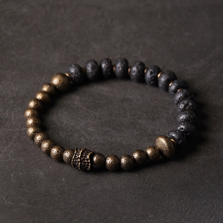 Buddha Stones溶岩石 銅製 バランス カフ ブレスレット バングル
