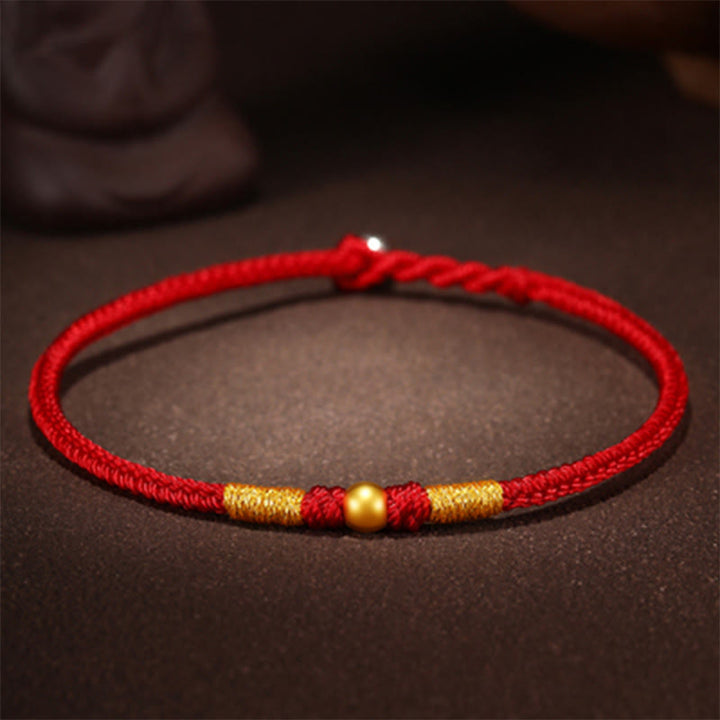 Buddha Stones999 ゴールドビーズ 幸運 キングコングノット ハンドメイド 編み込み 守護ブレスレット