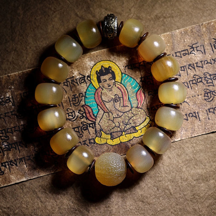 Buddha Stones手作り チベット羊角オーム・マニ・パドメ・フム縁起の良いブレスレット