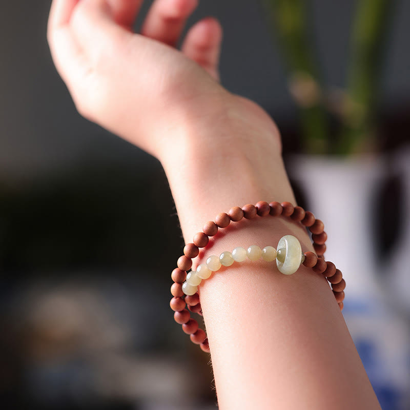 Buddha Stones白檀 和田翡翠 守護 ダブルラップブレスレット