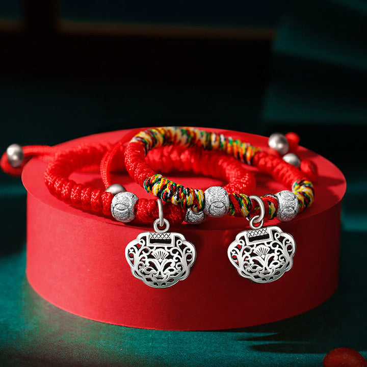 Buddha Stones 925スターリングシルバー 中国ロックチャーム マルチカラー レッドストリング プロテクション ハンドメイド編み込み キッズブレスレット