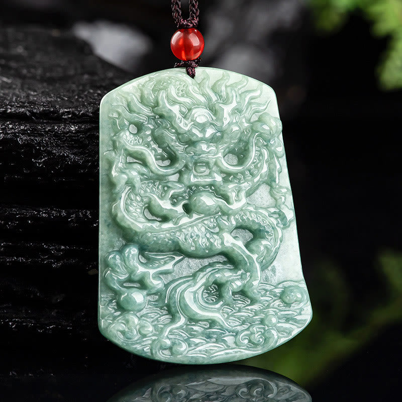 Buddha Stones天然翡翠 中国十二支 龍 海 幸運 紐 ネックレス ペンダント - image 2
