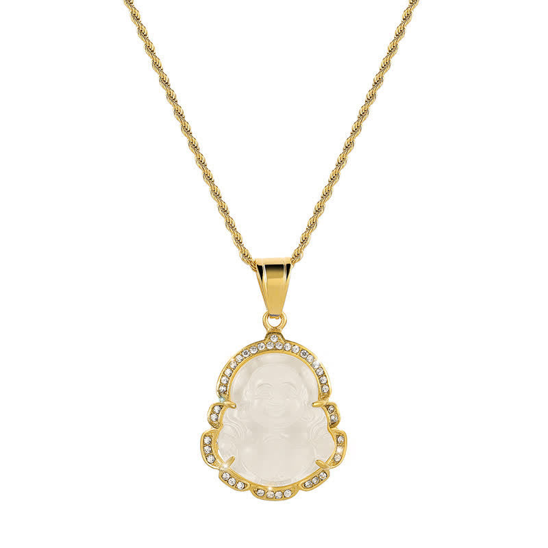 Buddha Stones18K ゴールドフィルド 笑う仏陀 翡翠 幸運のネックレスチェーンペンダント - 白 - image 7